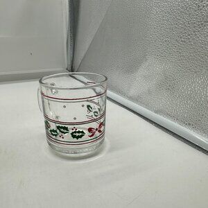 Vintage KIG Indonesia Holly Berries Bow Glass Coffee Cup Mug